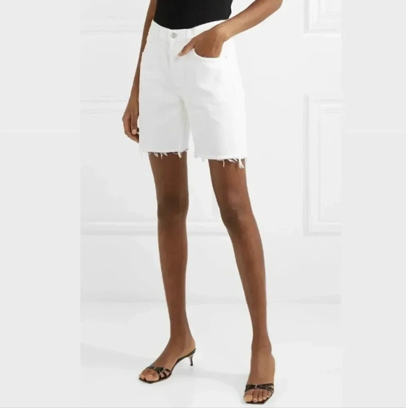 AGOLDE Rumi Shorts Oyster White Long Cut Off Bike Bermuda Denim Jean Aritzia 24 - Picture 3 of 12